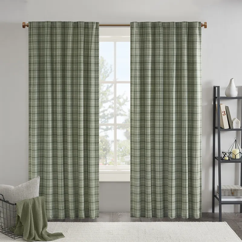 Anaheim Plaid Rod Pocket and Back Tab Curtain Panel with Fleece Lining - Green