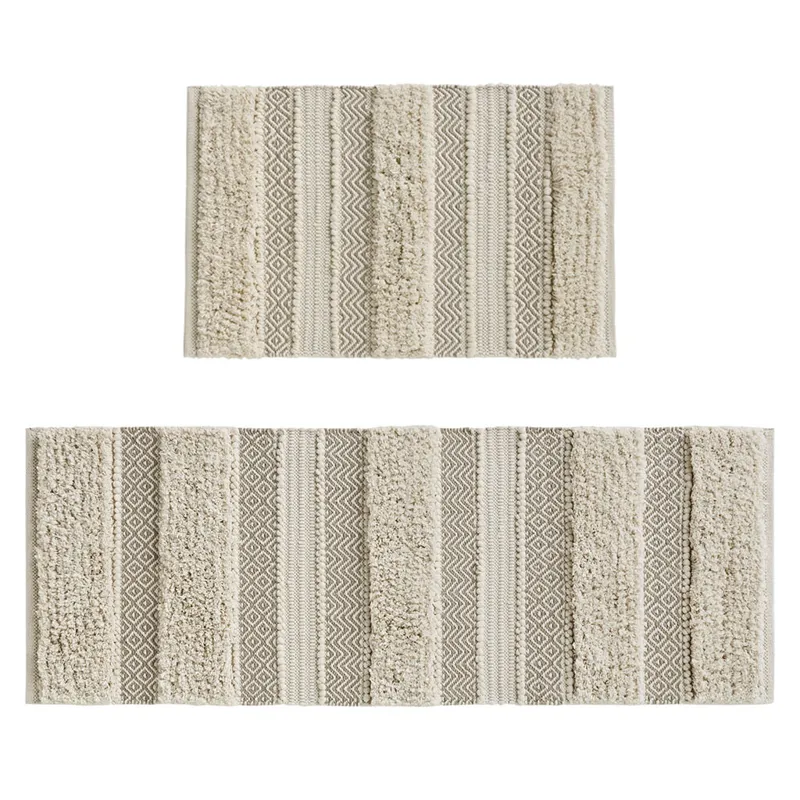 Asher Woven Texture Stripe Bath Rug - Natural