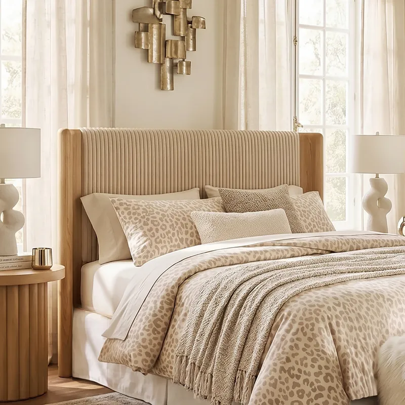 Nicole Miller Solene Channel-Tufted Full/Queen Upholstered Wood Headboard - Full/Queen - Beige/Natural
