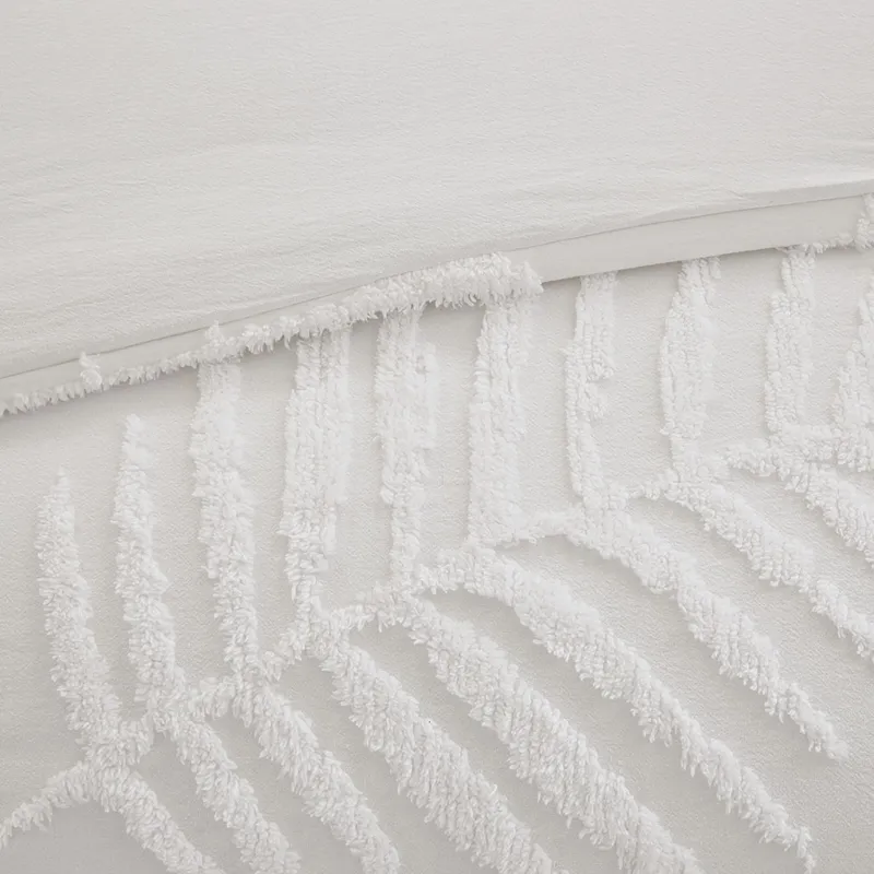 Bahari King/California King 3 Piece Tufted Cotton Chenille Palm Duvet Cover Set - Off-White