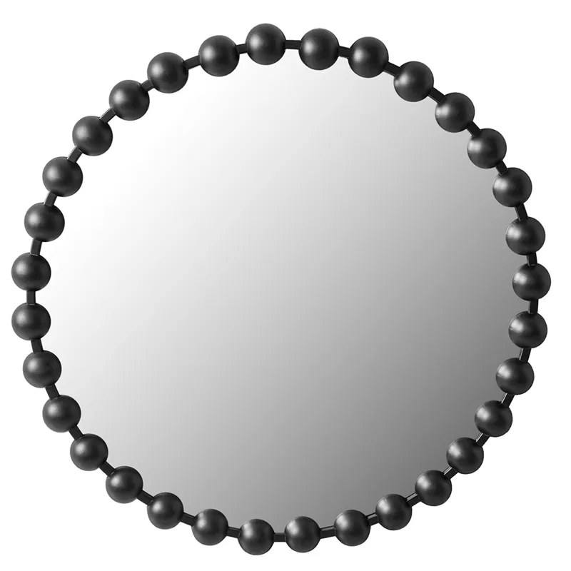 Marlowe 27\" Medium Decorative Round Wall Mirror with Beaded Metal Frame - Black