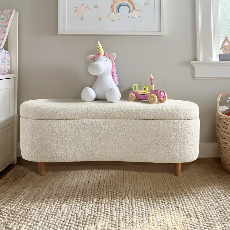 Bailey Boucle Flip Top Storage Bench - Cream