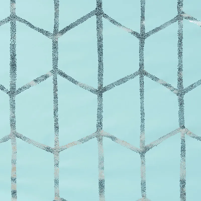 Raina Total Blackout Metallic Print Grommet Top Curtain Panel - Aqua/Silver