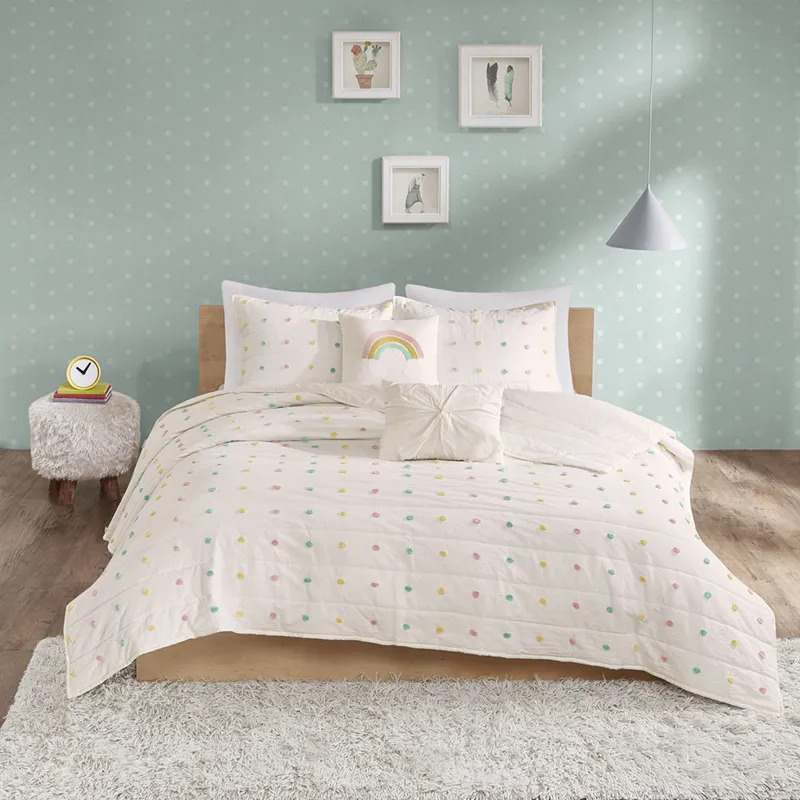 Urban Habitat Kids Callie Pom Pom Cotton Jacquard Quilt Set with Throw Pillows