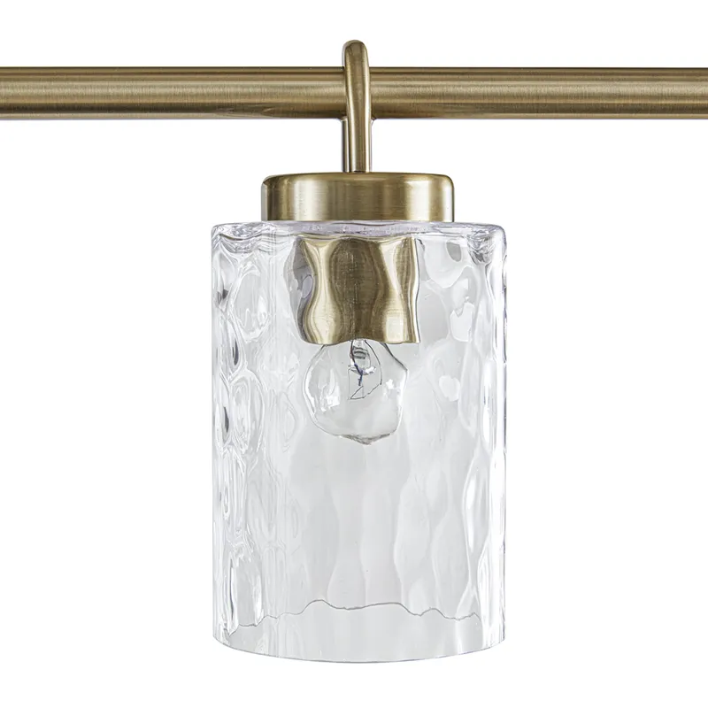 Curiana 5-light Linear Chandelier with Textured Glass Shades - Antique Brass