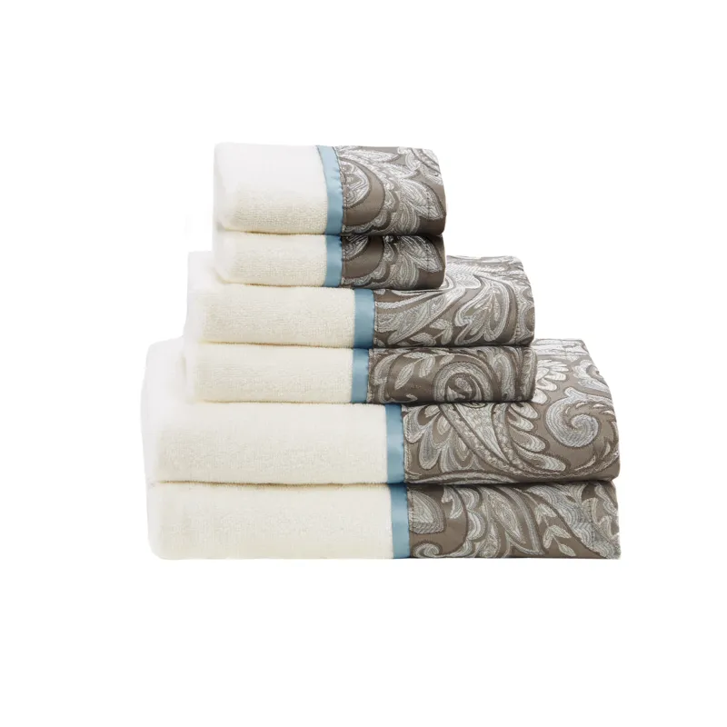 Aubrey 6 Piece Jacquard Towel Set - Blue/Brown