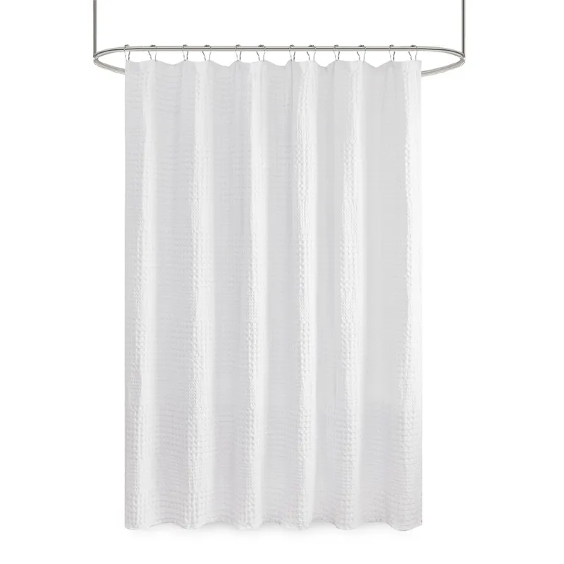 Madison Park Arlo Super Waffle Textured Solid Shower Curtain - White