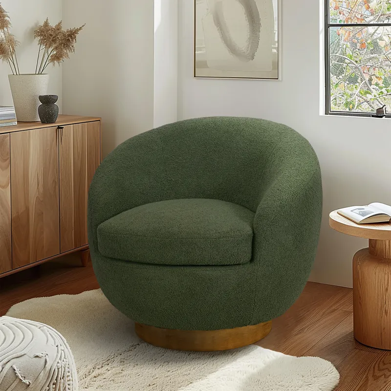 Jessel Shearling Sherpa Swivel Chair with Wood Base - Green