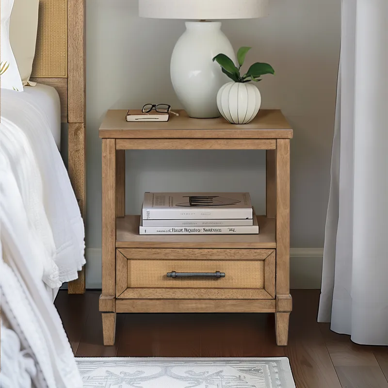 Salina Woven Cane Nightstand - Toasted Almond