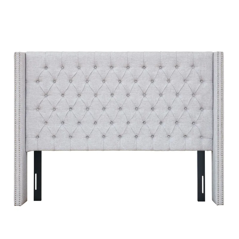 Amelia King Upholstered Wingback Headboard with Button Tufting & Nailhead Trim - Grey