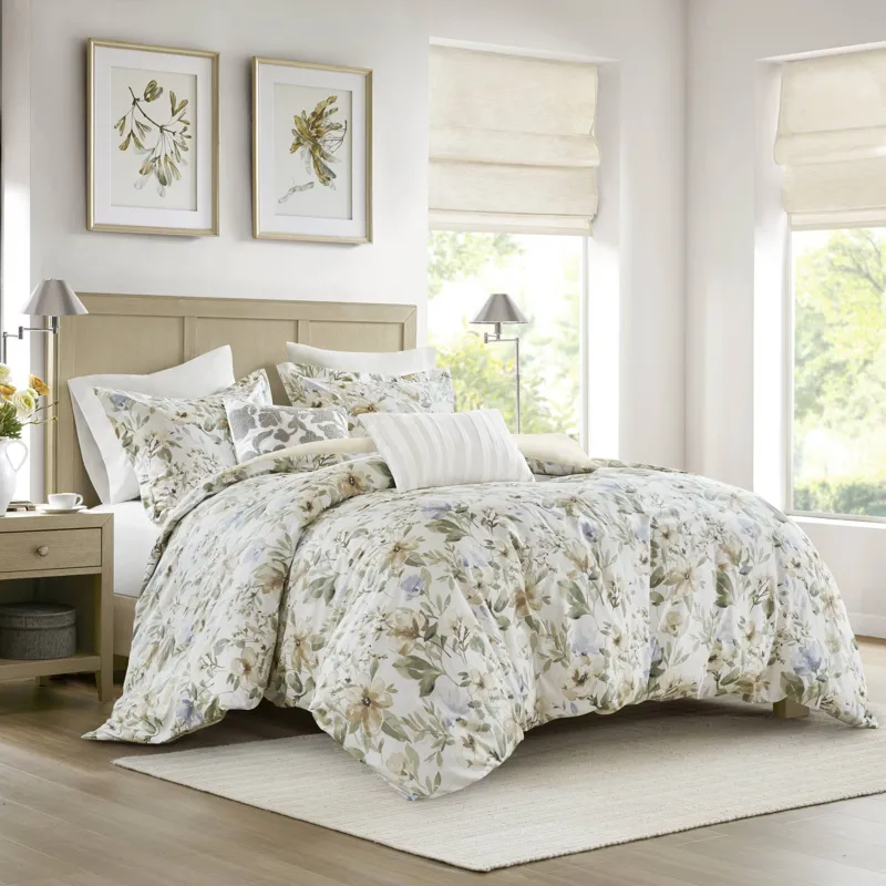 Harbor House Blue Herbal 5 Piece Cotton Sateen Print Duvet Set
