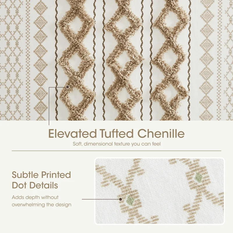 INK+IVY Imani Cotton Printed Shower Curtain with Chenille