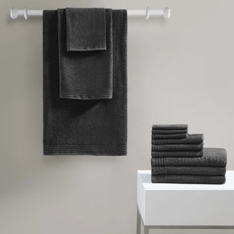 Big Bundle 100% Cotton Quick Dry 12 Piece Bath Towel Set - Black