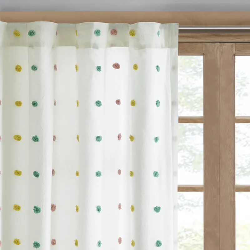 Callie Cotton Jacquard Pom Pom Curtain Panel - Multi