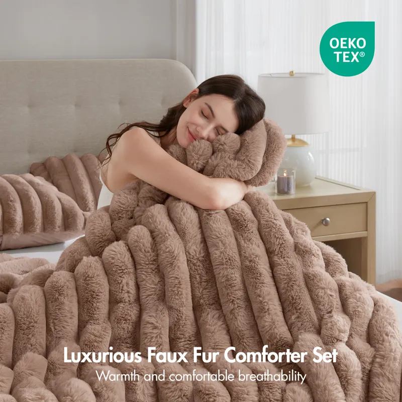 Madison Park Jasmine 3 Piece Faux Fur Comforter Set
