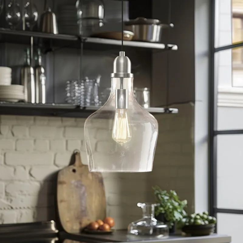 Auburn Bell Shaped Hanging Glass Pendant Light - Silver/Clear