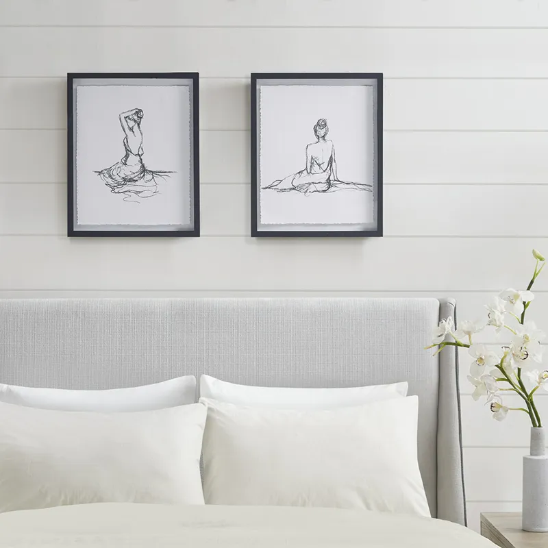 Madison Park Feminine Figures Sketch 2-piece Framed Glass and Matted Wall Art Set - Black/White