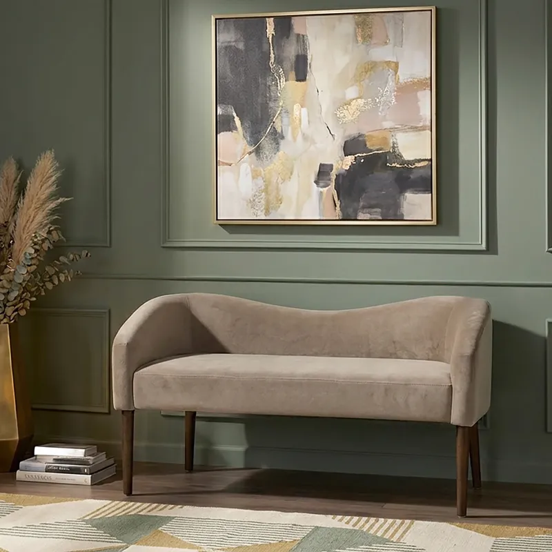 Nicole Miller Larkspur Wave Back Velvet Accent Bench - Warm Taupe