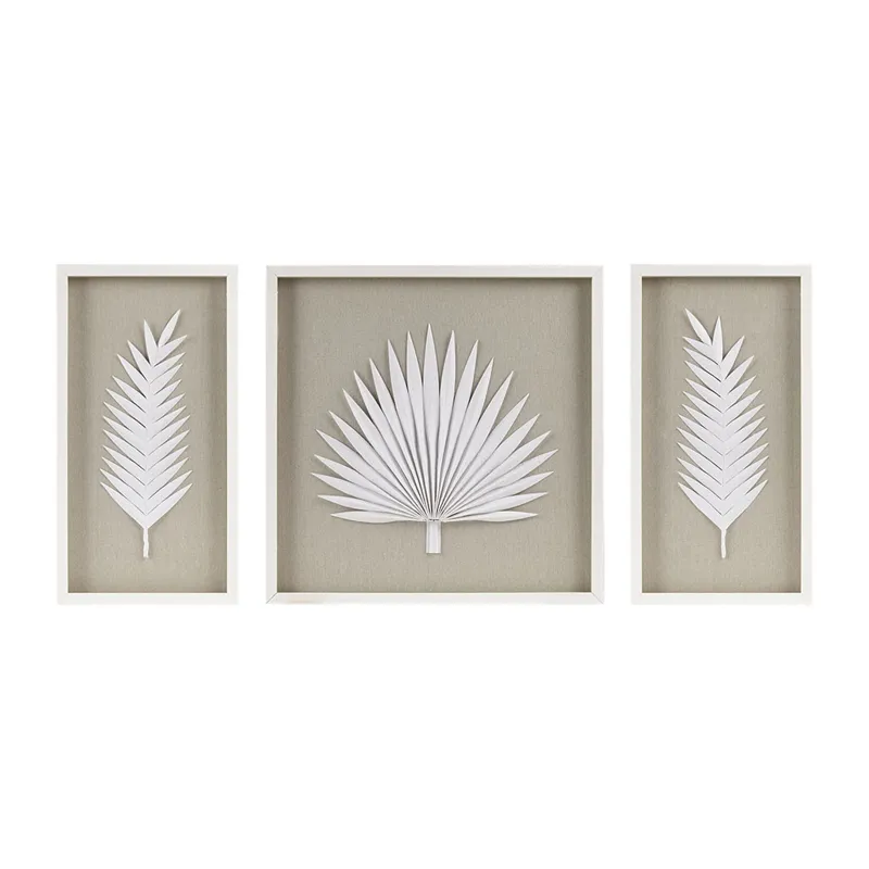 Madison Park Sabal Framed Rice Paper Palm Leaves 3-piece Shadowbox Wall Decor Set - Off-White