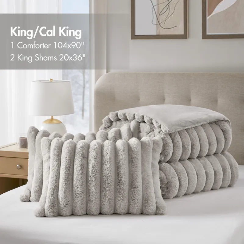 Madison Park Jasmine 3 Piece Faux Fur Comforter Set