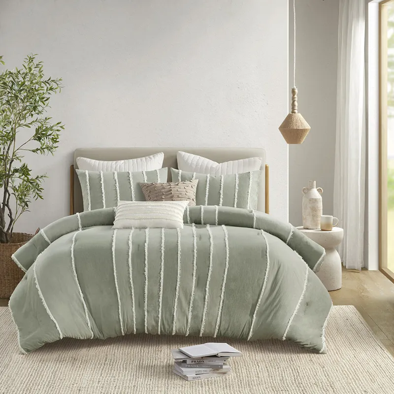INK+IVY Shay 3 Piece Striped Cotton Comforter Set