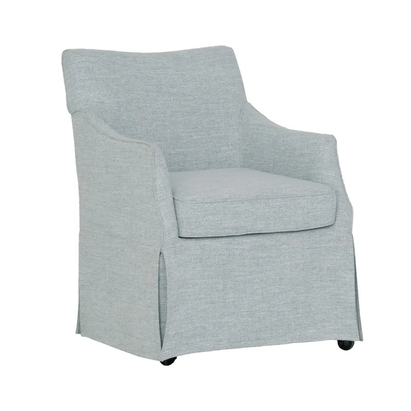 London Upholstered Skirted Dining Arm Chair with Hidden Casters - Light Blue
