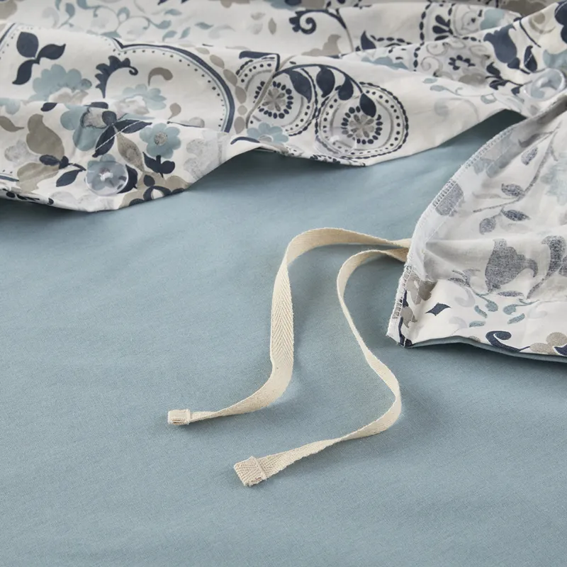 Brielle King/California King 3 Piece Floral Printed Cotton Duvet Cover Set - Blue