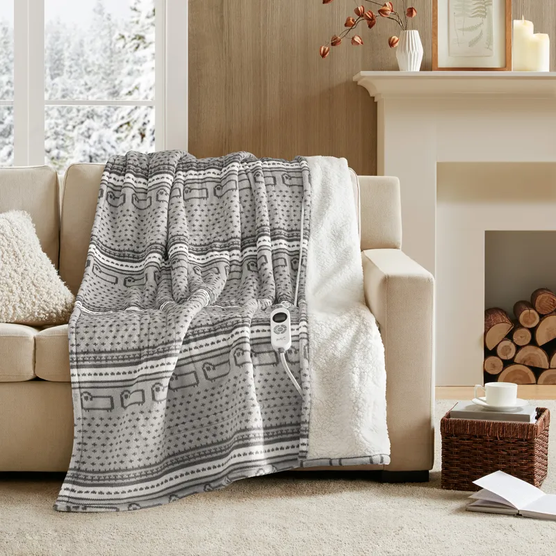 Woolrich Print Plush to Sherpa Heated Throw