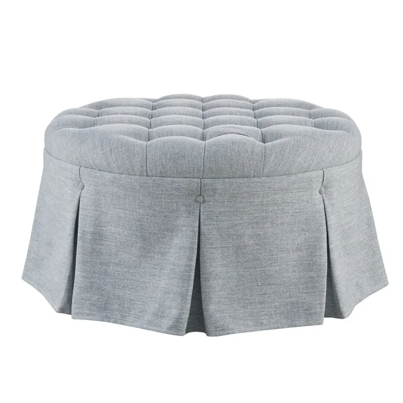Terri Skirted Tufted 32\" Round Ottoman - Light Blue