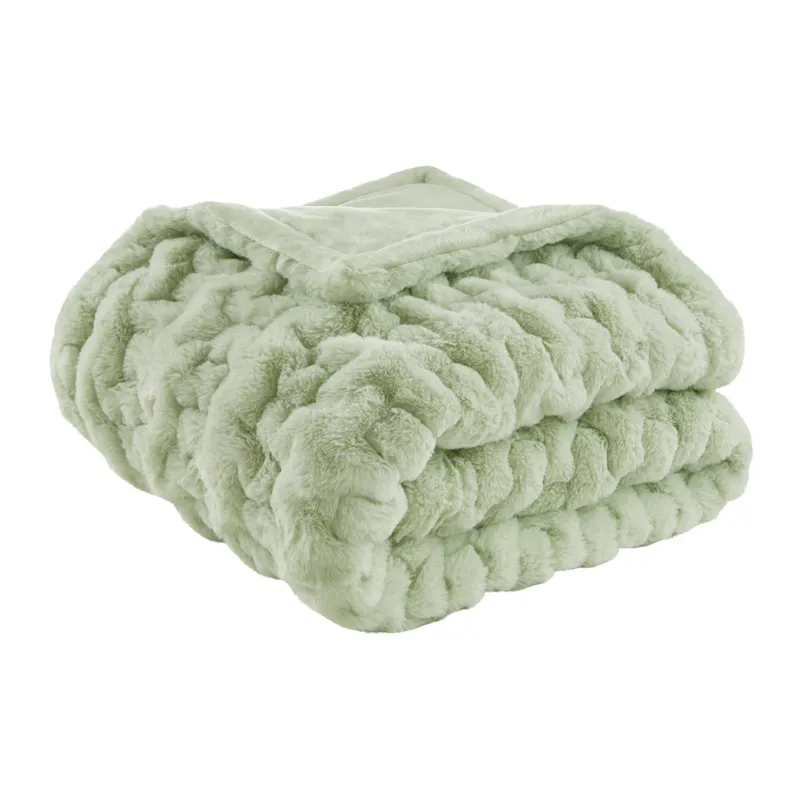 Madison Park Ruched Fur Throw