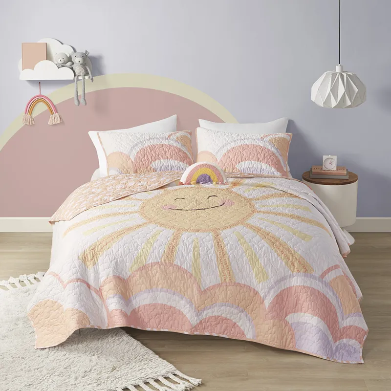 Urban Habitat Kids Dawn Reversible Sunshine Printed Cotton Quilt Set with Throw Pillow