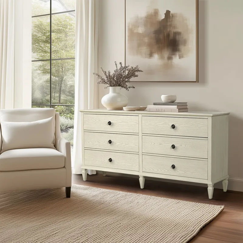 Victoria 6-drawer wood dresser (70\") - Antique Cream