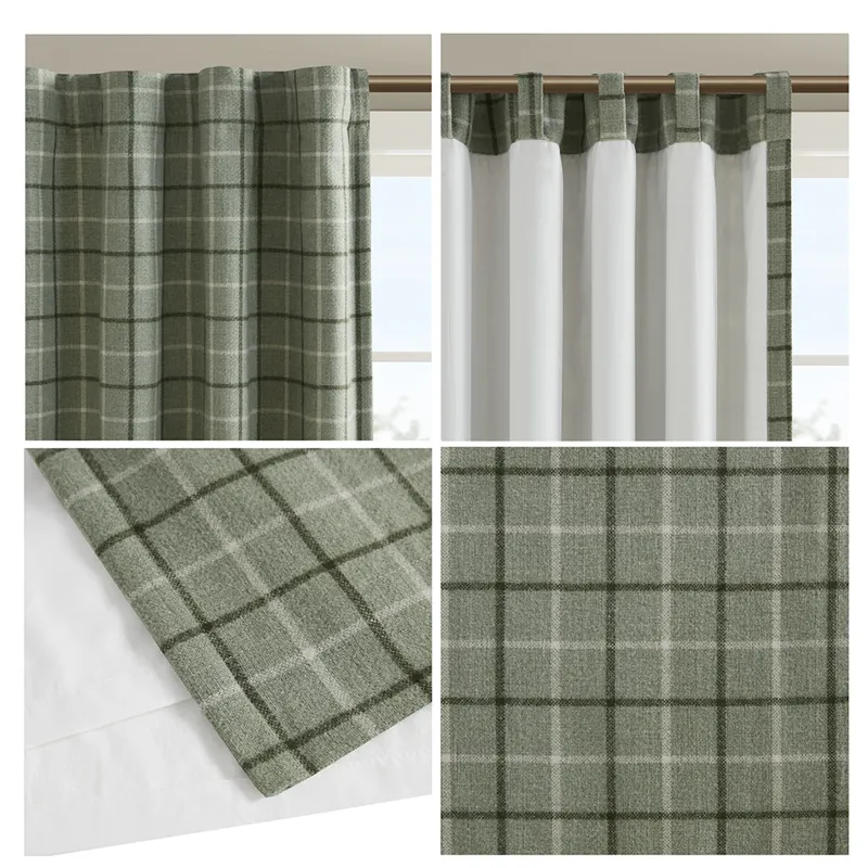 Anaheim Plaid Rod Pocket and Back Tab Curtain Panel with Fleece Lining - Green