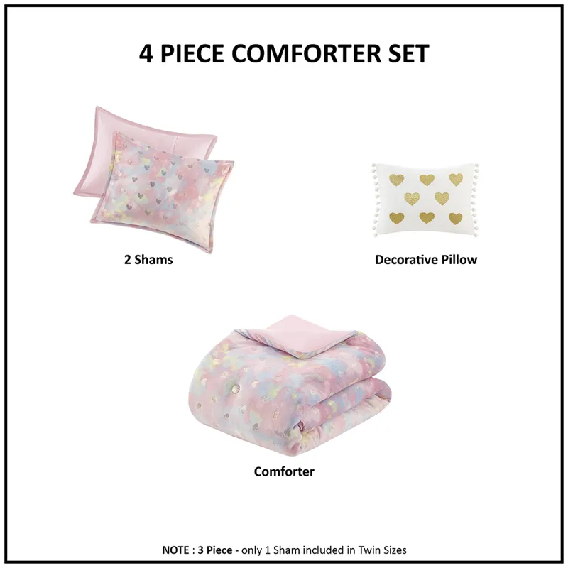 Mi Zone Rosalie Metallic Printed Plush Comforter Set with Throw Pillow