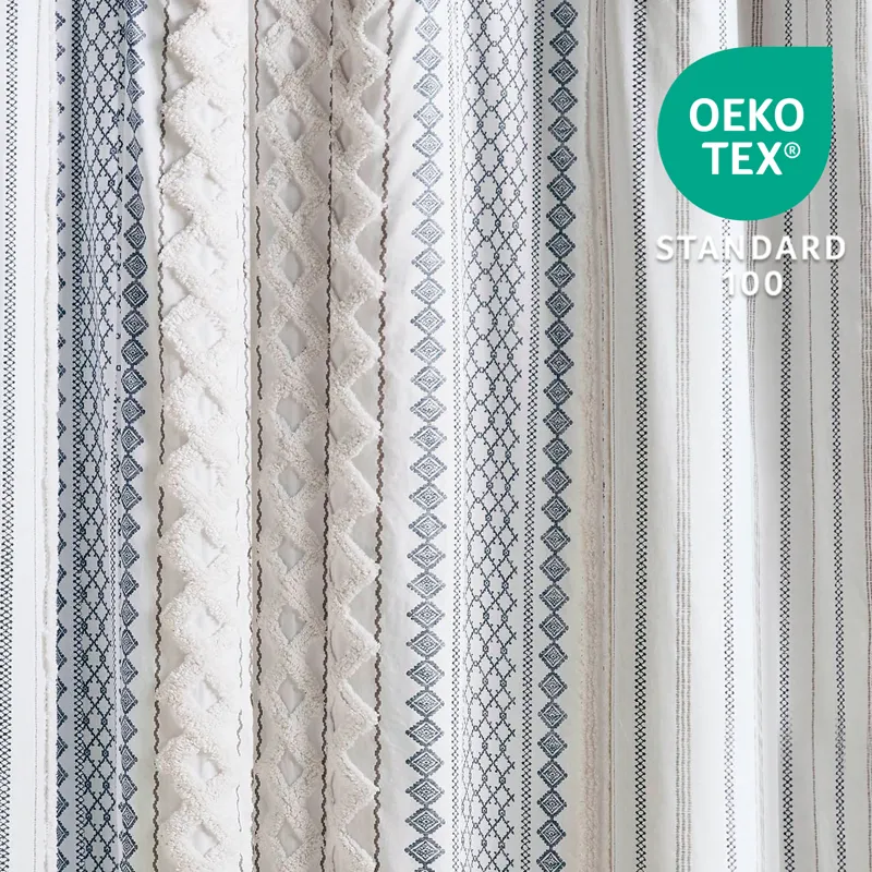 INK+IVY Imani Cotton Printed Shower Curtain with Chenille