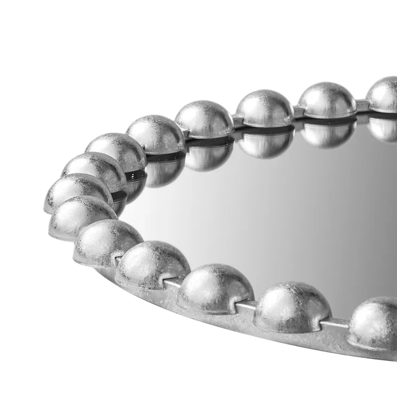 Marlowe 27\" Medium Decorative Round Wall Mirror with Beaded Metal Frame - Silver