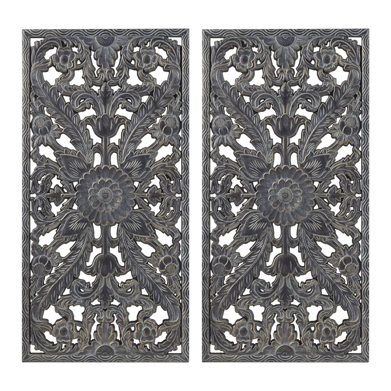 Madison Park Botanical Panel Distressed Carved Wood 2-piece Wall Decor Set