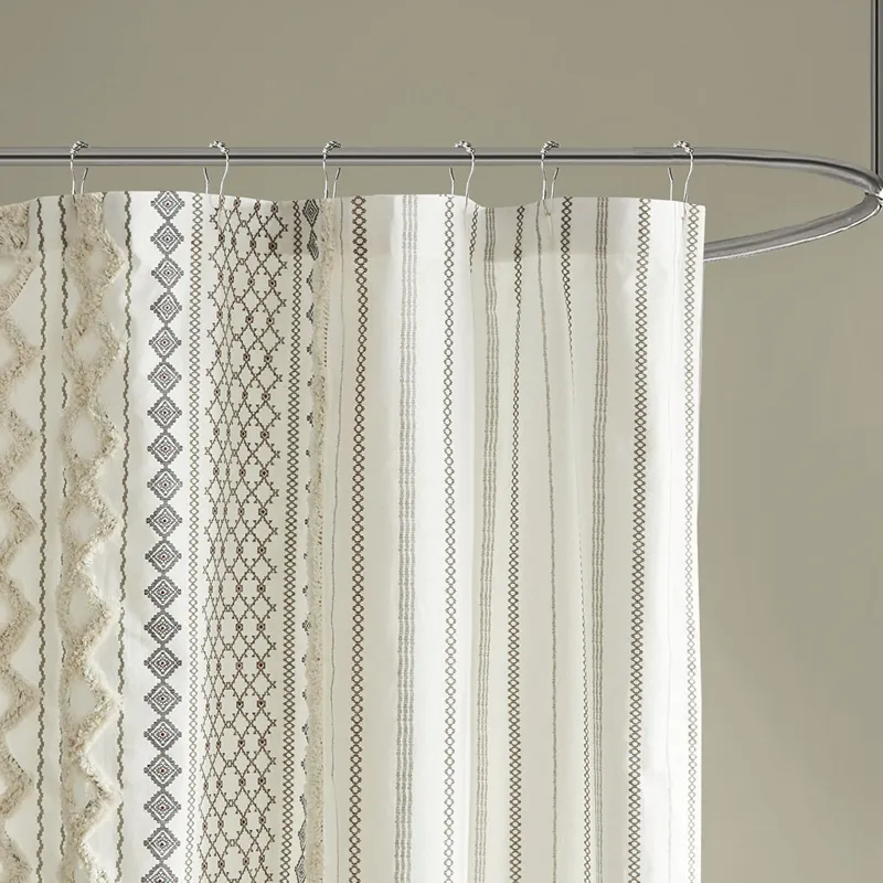 INK+IVY Imani Cotton Printed Shower Curtain with Chenille