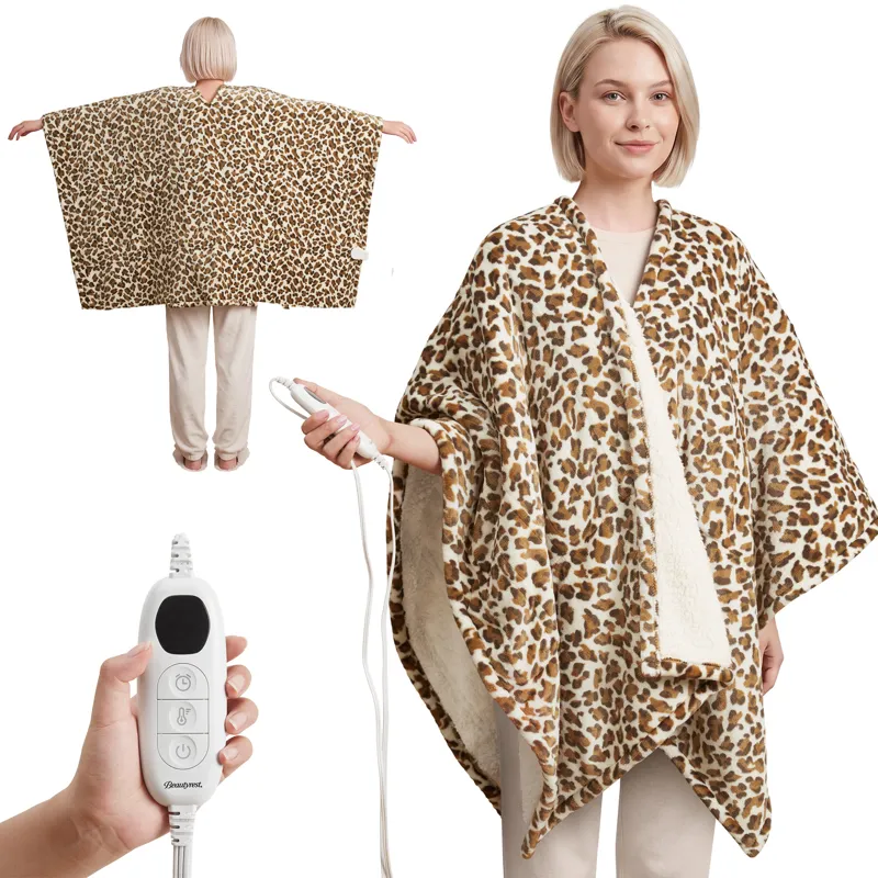 Beautyrest Shawn Heated Sherpa Snuggle Wrap Throw - Leopard