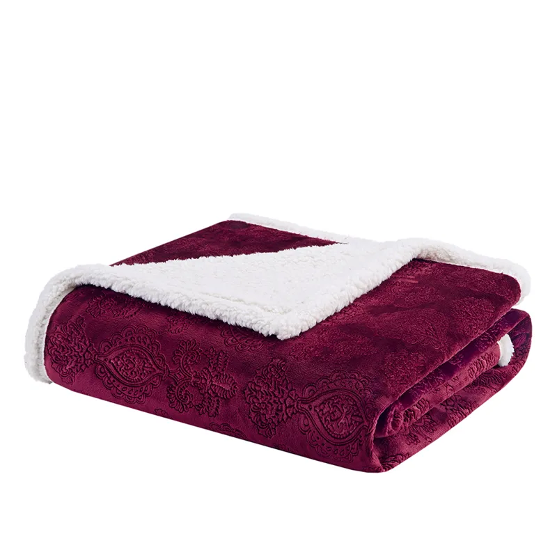 Elma Oversized Textured Plush Throw - Burgundy