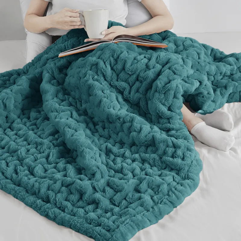 Madison Park Ruched Fur Throw