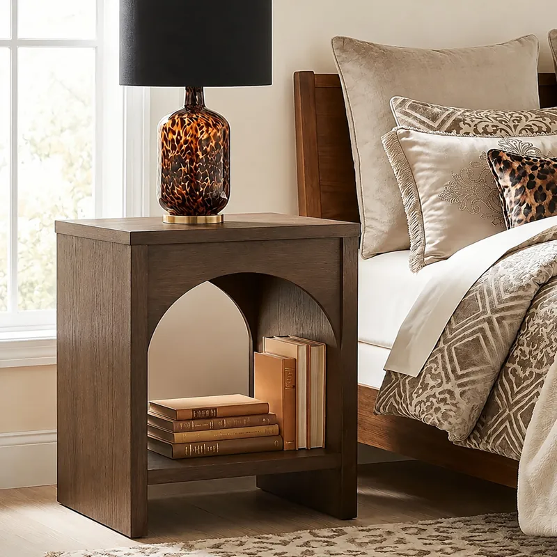 Nicole Miller Bellcourt Arch Wood End Table with Arched Open Shelf - Walnut Brown