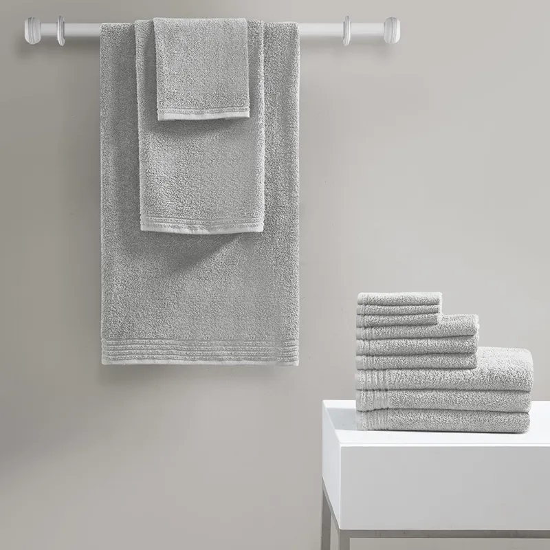 Big Bundle 100% Cotton Quick Dry 12 Piece Bath Towel Set - Silver