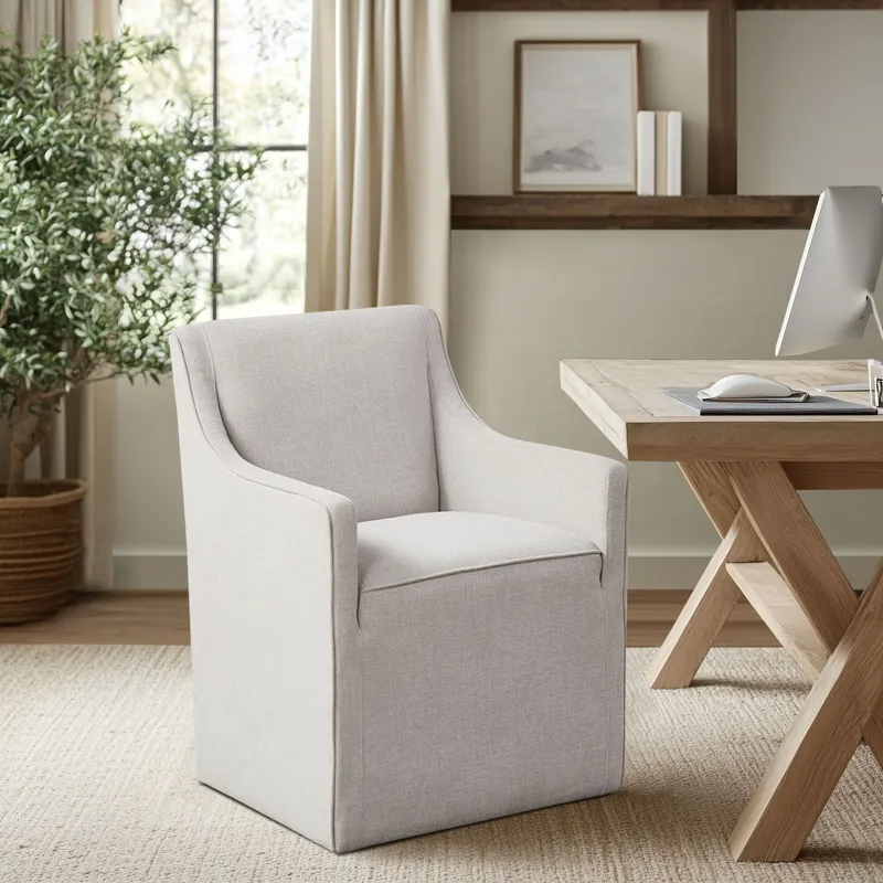 Charlotte Upholstered Dining Arm Chair with Hidden Casters - Grey