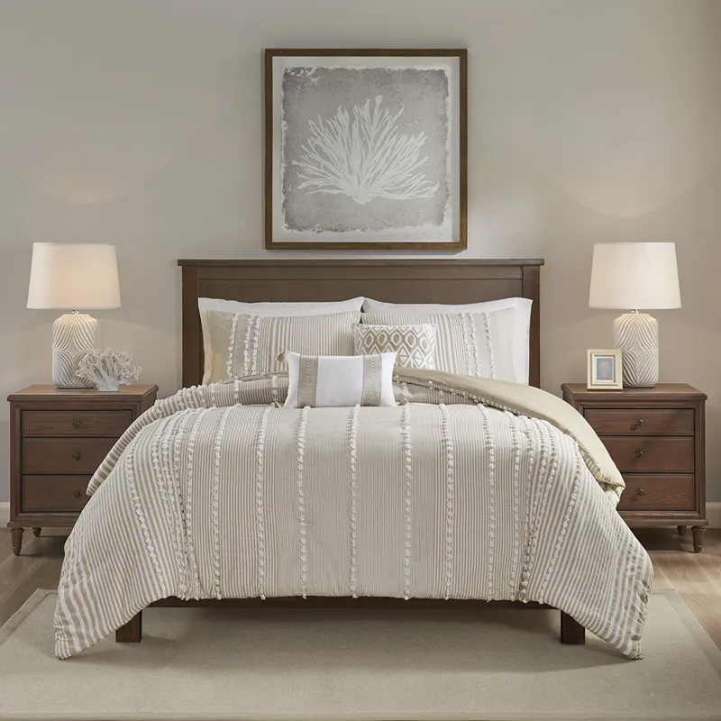 Anslee Full/Queen 3 Piece Cotton Yarn Dyed Duvet Cover Set - Taupe