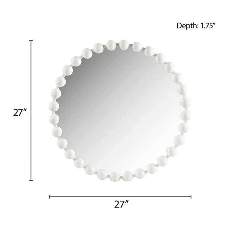 Marlowe 27\" Medium Decorative Round Wall Mirror with Beaded Metal Frame - White