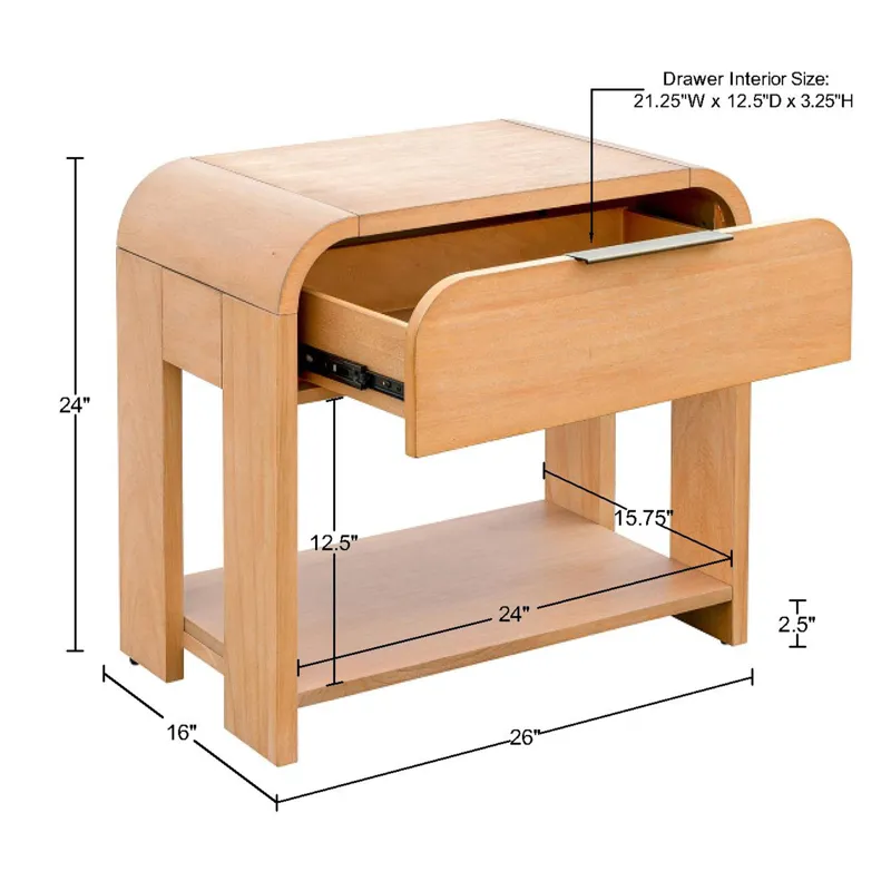 Jameson Modern One Drawer Waterfall Nightstand - Natural