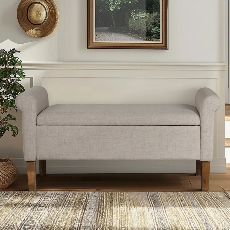 Aubrey Upholstered Storage Bench - Cream