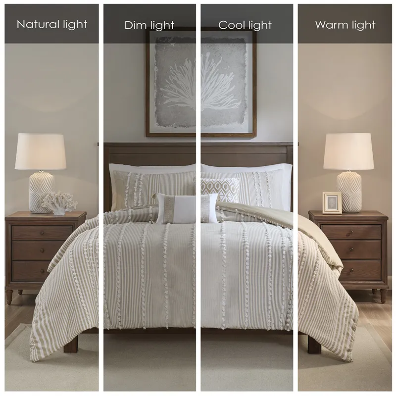 Anslee Full/Queen 3 Piece Cotton Yarn Dyed Duvet Cover Set - Taupe