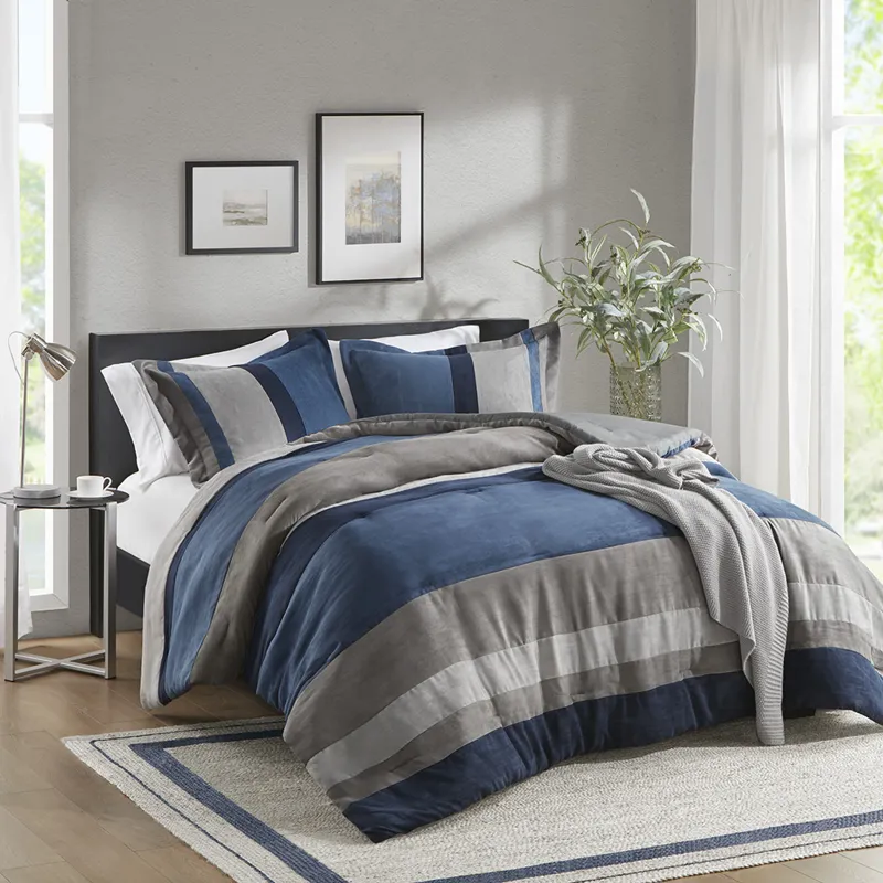 Comfort Spaces Highland Stripe Pieced Faux Suede Comforter Set